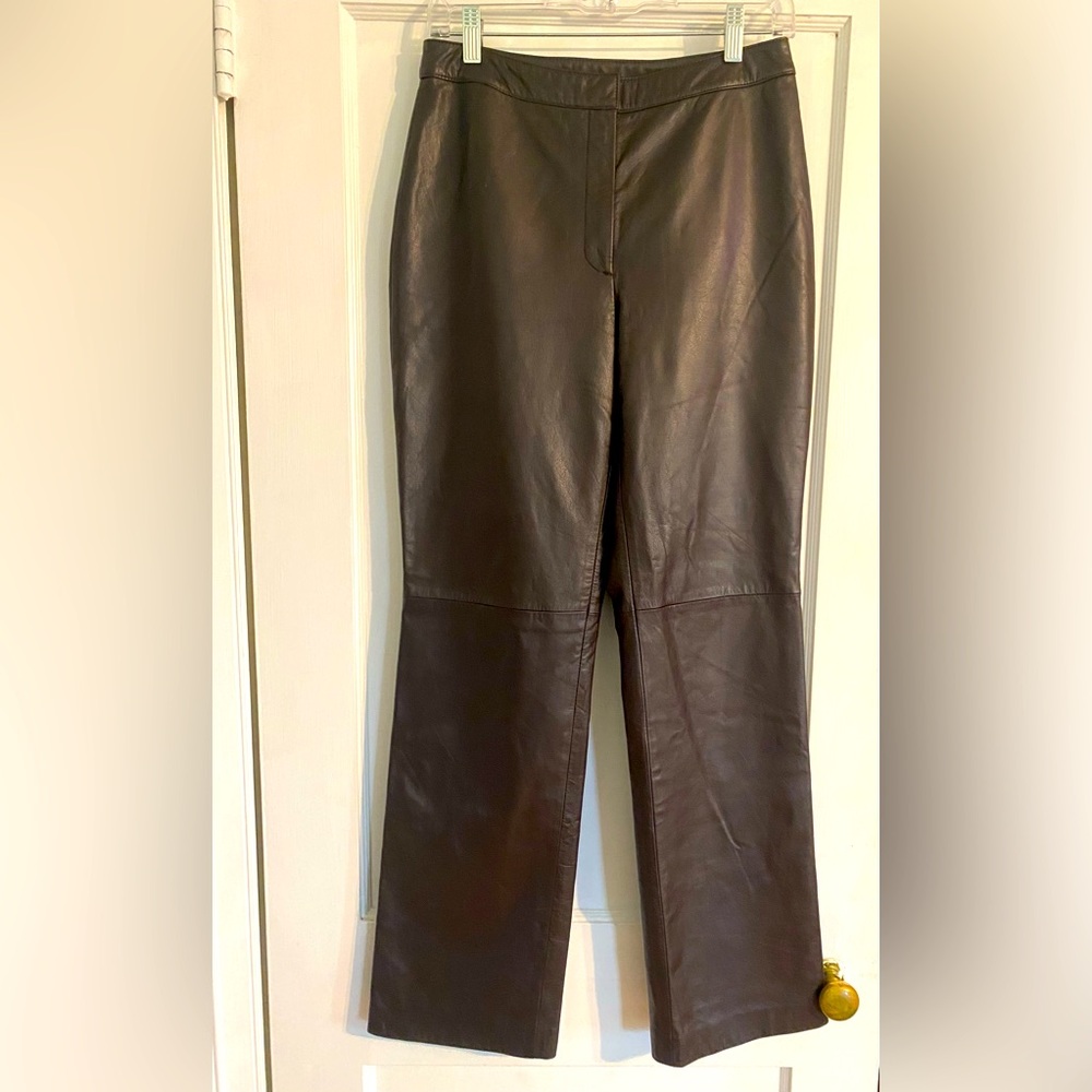 Ann Taylor Expresso Chocolate Brown Boot Cut 90s Vintage 100% Leather Pants 6